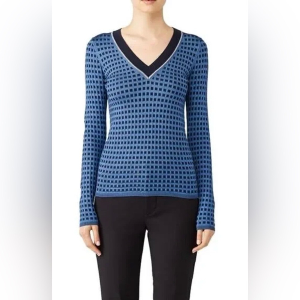 Vintage Diane Von Furstenberg Blue V-Neck Sweater Size Medium